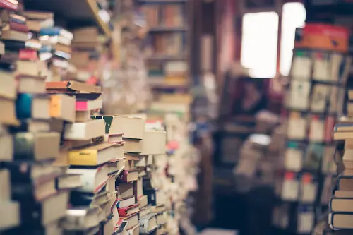 Stacks and piles of books.